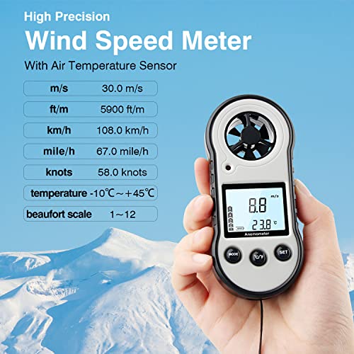 Digital Anemometer, Leerchuang Air Flow Meter With Backlight Lcd, Wind Gauge Air Flow Velocity Measurement With Thermometer, Wind Measuring Tool For Sailing/Surfing/Fishing/Kite Flying #TOP1