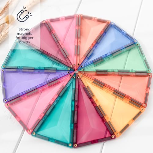 CONNETIX Magnetic Tiles Pastel Geometry Pack, 40 Pieces, Rose, Berry, Peach, Mint, Emerald, Lemon, Violet, Sapphire - Image 2