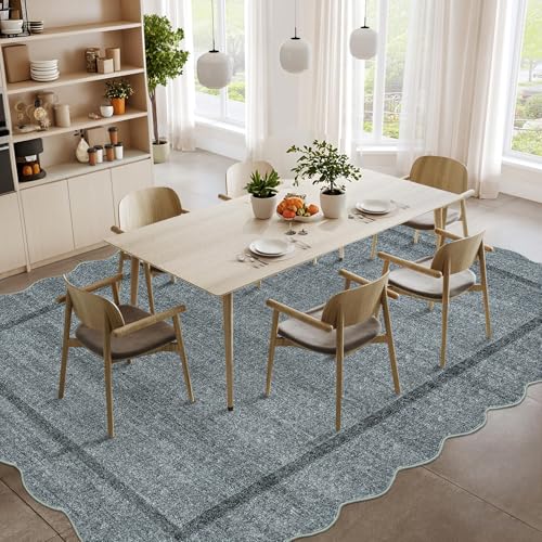 GarveeHome Scalloped Washable Area Rugs 9 x 12 Rug for Living Room Modern Non Slip Throw Rugs Grey Large Bedroom Rugs Low Pile Stain Resistant Carpet for Dining Room Nursery 9'x12' Grey
