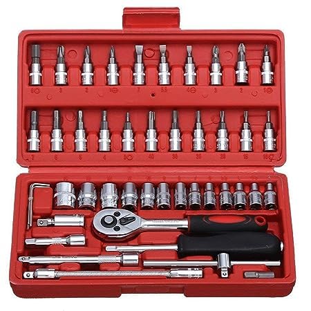 WENGTY Tool Kit 46Pcs Socket Wrench Set Ratchet Mechanic Tools Kit with Extension Bar for Automotive Repair, Household, Bicycle, Bike and Car Repairs Screwdriver Set with 1/4-Inch Drive & Storage Case