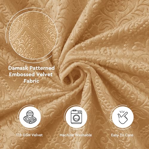 Image of Encasa XO Embossed Velvet Fabric Material by Meter Gold | Sofa Cloth Material | Unstitched Fabric for Making Cushion Cover, Sofa Cover | 175 GSM | 5 Meters, 500x150 cm