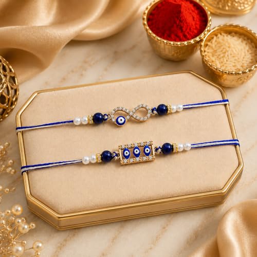 Image of Dreamica Set of 2 Designer Rakhi for Brother | Combo with 'My Brother Is Awesome' Fridge Magnet, Tilak Set (Roli-Chawal), and Greeting Card | Best Rakhi Gift For Brother (Rakhi-92)
