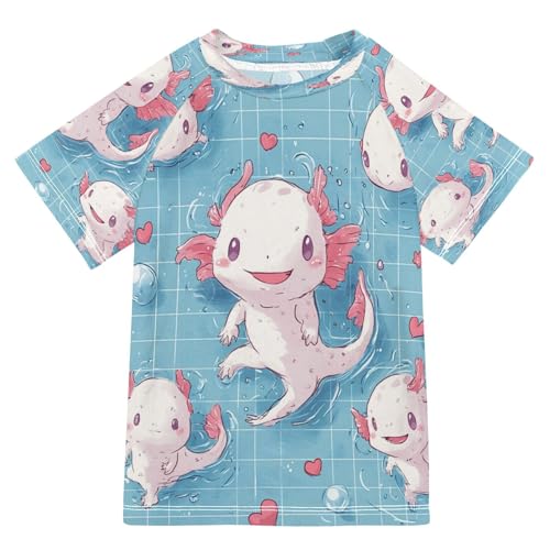 Kids Swimsuit Axolotl Cartoon Heart Cute Sunscreen T-Shirts Swimwear Sets UPF 50+