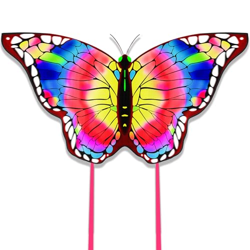 Butterfly Kite for Kids 4-8 8-12, Kid Kites Easy to Fly, Colorful Kite for Adults & Beginners, Beach Park Outdoor Activities, Easter Gift for Kid Boys & Girls(Purple and Yellow)