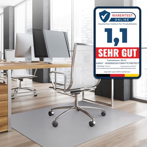 KARAT Bodenschutzmatte für Hartböden - Neo - Fußbodenschutz Schutzmatte Bürostuhl für Parkett Laminat Bodenmatte Bürostuhl - Stärke: 1,5 mm (Hellgrau, 90 x 450 cm)