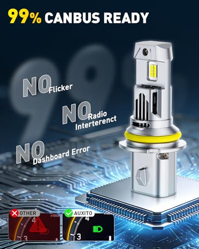 Image of AUXITO 9007 HB5 Bulbs, 80000LM 6500K Cool White, Super Bright 15X Halogen, Plug and Play CANbus Ready No Flicker, Pack of 2