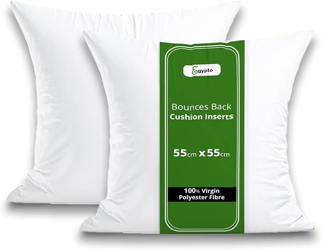 EGYPTO Pack of 4 Cushion Inserts 55cm x 55cm  Soft & Plump 22 x 22 Cushion Insert  Hypoallergenic Bounce Back Cushion Pads for Sofa & Couches (Pack of 4-22" x 22")