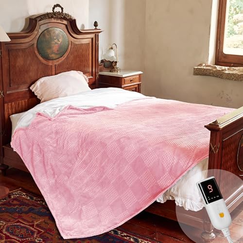 Texciting Heizdecke 150X200cm,Wärmedecke mit Abschaltautomatik,Rosa – Ansicht 1