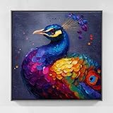 Tier Diamond Painting Pfau Diamond Painting Erwachsene Anfänger 5D Vollbohrer Kristall Stickerei Kreuzstich Bilder Bastelset mit Vollständigem Zubehörm für Home Wand Deko Geschenk 60x60cm cf6-j61