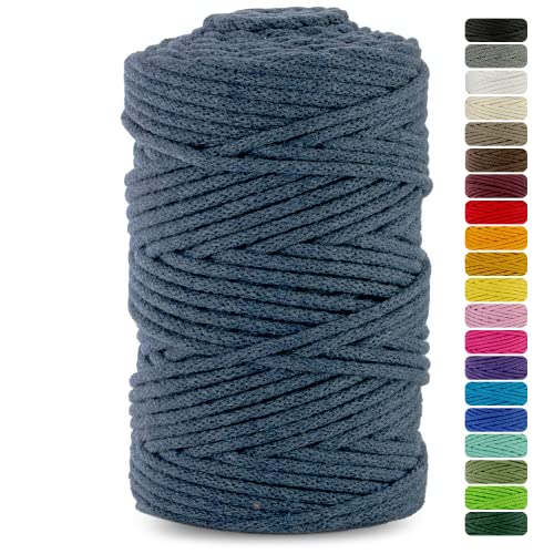 Netuno 1x Macrame Cord Braided Macramé Yarn Denim Blue 5 mm x 100 m 0,2 inch x 3 937 inch Natural Twine String Cotton Cord Ideal Project Hanging Baskets DIY Handbags Decoration