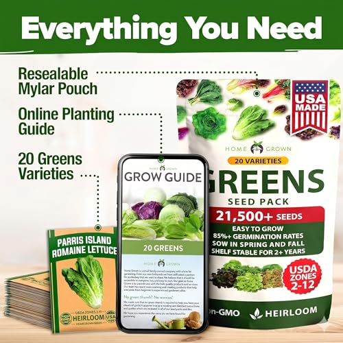 Image of HOME GROWN 20 Variety Lettuce Seeds 21,500+ Bulk Pack Heirloom Non-GMO, High Germination, Romaine,Butterhead, Spinach, Kale, Iceberg, Continuous Harvest,Indoor Outdoor Hydroponic Garden
