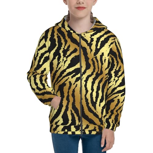 Black and Gold Animal Skin Kids Pullover Hoodies Boys Zip Up Sweatshirts Girls Athletic Clothes with Pocket3