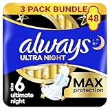 Always Ultra Sanitary Towels Secure Ultimate Night (Size 6) with Wings 3 x 16 Pads, Super Absorbent and Ultra Thin, for Menstrual Periods