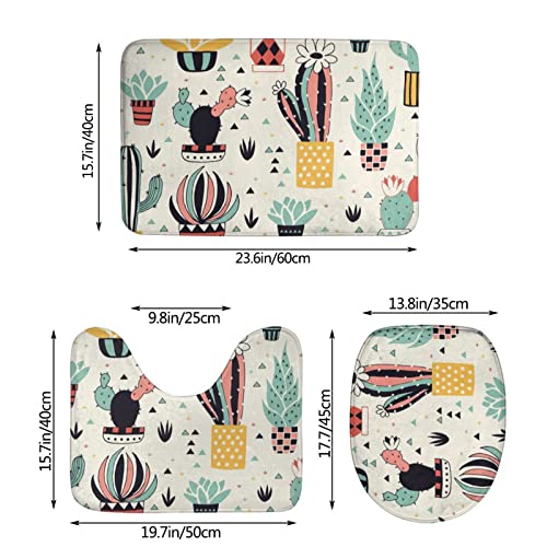 DIRYKILP Badematte + Konturmatte + Toilettendeckelbezug, niedlicher Kaktus 3 Stück Badematte Set, mit rutschfester Klebeunterseite – Bild 4