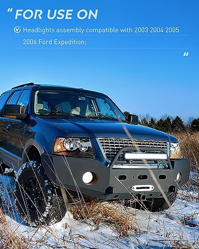 Image of Nilight Headlight Assembly Compatible with 2003 2004 2005 2006 Ford Expedition Headlamps Replacement Black Housing Clear Reflector Lens Driver and Passenger Side