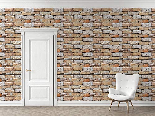 Image of DWELLSINDIA 3D Bricks Self Adhesive Wallpaper, Waterproof, Scratch Resistant, Laminated (41cm x 244cm, Multicolour)