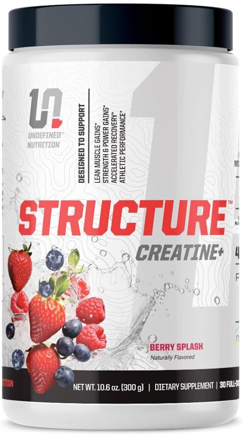 Undefined Nutrition Structure Creatine+ by Brian Shaw (30 Servings) –Micronized Creatine Monohydrate + Magnesium Creatine Chelate & HMB and Peak ATP-Strength, Power, Recovery (10.6oz, Berry Splash)