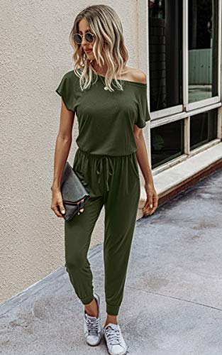 image for Angashion Women's Jumpsuits - Crewneck One Off Shoulder Short Sleeve E