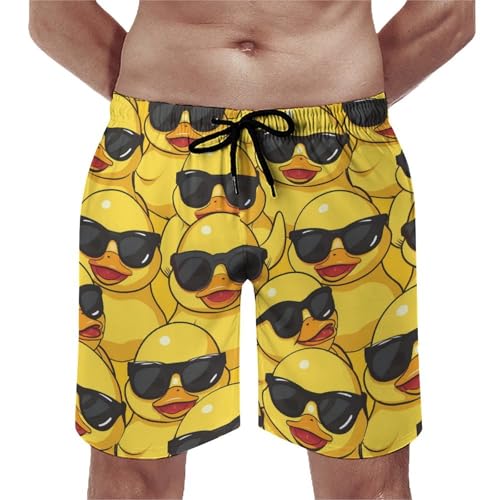 Yellow Duck with Glasses Men's Swim Trunks Quick Dry Swimwear Beach Shorts with Pocket Bathing Suits