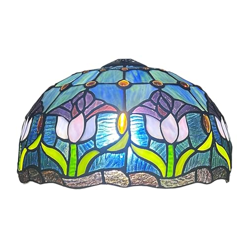 BOTOWI Reemplazo de Pantalla de Lámpara Tiffany Solo Pantalla de Lámpara de Cristal Teñido Estilo Tulipán de 12 Pulgadas, Compatible con Lámpara de Mesa, Escritorio o Lámpara Colgante de Techo,Azul
