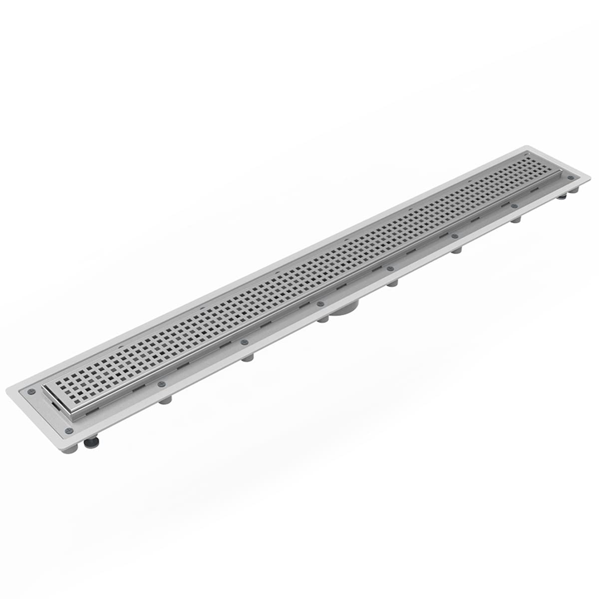 Infinity Drain USQ-P 60 PS 60" Complete Universal Infinity Drain™ Kit with PVC Channel and Squares Pattern Grate in Polished Stainless