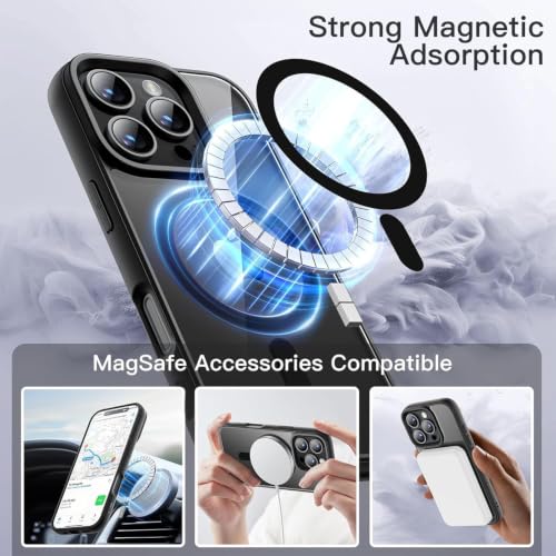 Image of DIZORO Compatible iPhone 16 Pro Max Case,Compatible with Mag Safe, Non Yellow Military-Grade Drop Protection & Hard PC Back Cover Slim Transparent Anti-Scratch Shockproof Phone Case - Black