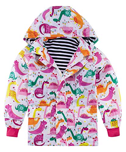 Funnycokid Unisexe Enfants Pluie Veste Imperméable Drôle Dinosaure Graphique Filles Imperméable Avec Poches 6-7 Ans , L Cover