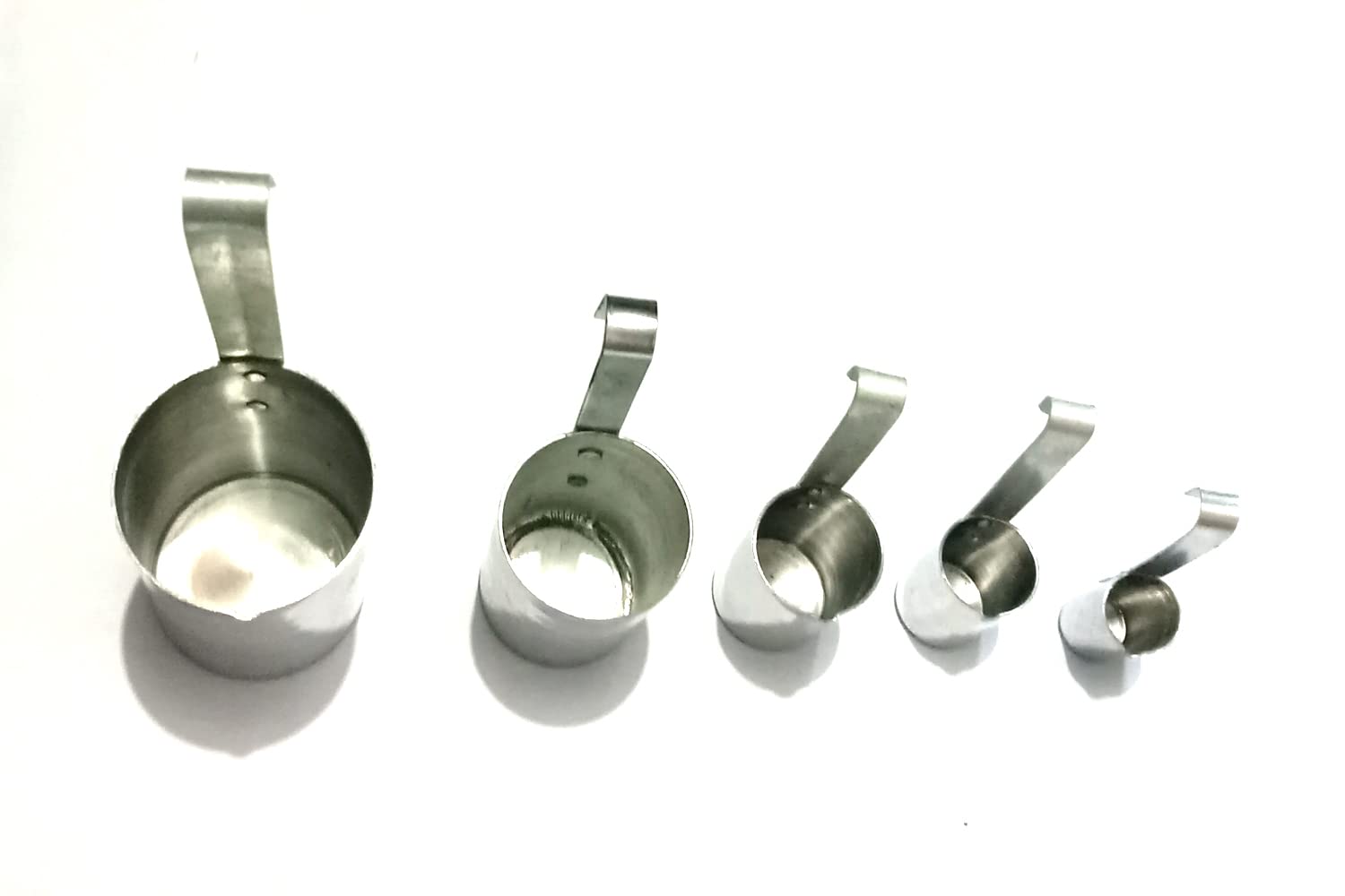Silver Set of Milk/Liquid Measuring Traditional Aluminum Cups/Scales with Vertical Handles. Set of 5 (50ML, 100 ML, 200 ML, 500 ML & 1Ltr).