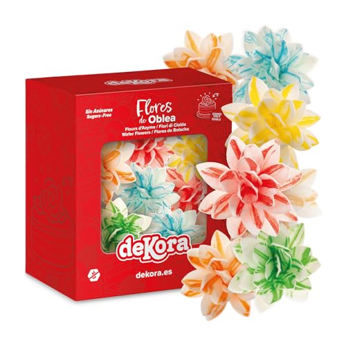 dekora – Flores Comestibles para tartas, 10 dalias de oblea, colores surtidos, 7 cm, sin azúcar, sin gluten, sin lactosa, Decoración para Cumpleaños, Bodas, Gender reveal y Baby Shower