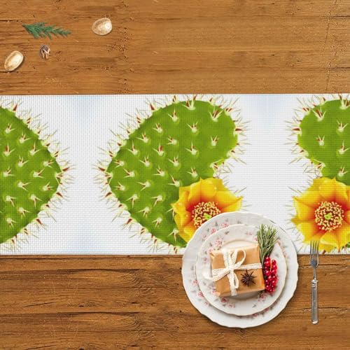 Chemin de table de Noël cactus et fleurs avec pompons pour salon - 6