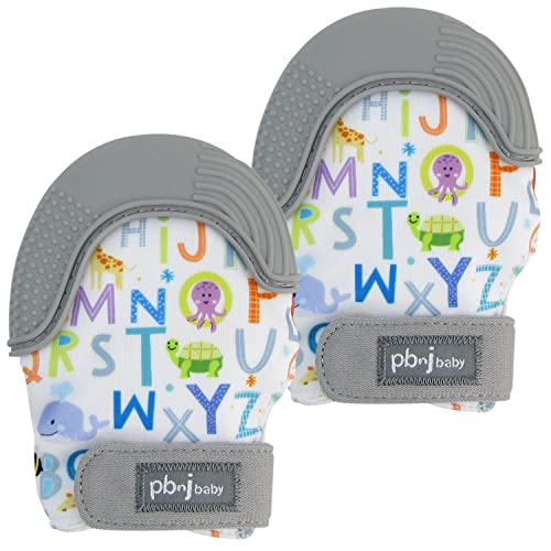 Image of Silicone Teether Glove, Baby Toys 0-6 Months, Mittens for Infants use as Teething Pacifier, Teething Toys 3-6 Months, Teethers for Babies 6-12 Mon, 6 Mo Old Must Haves - 2 Pack ABC