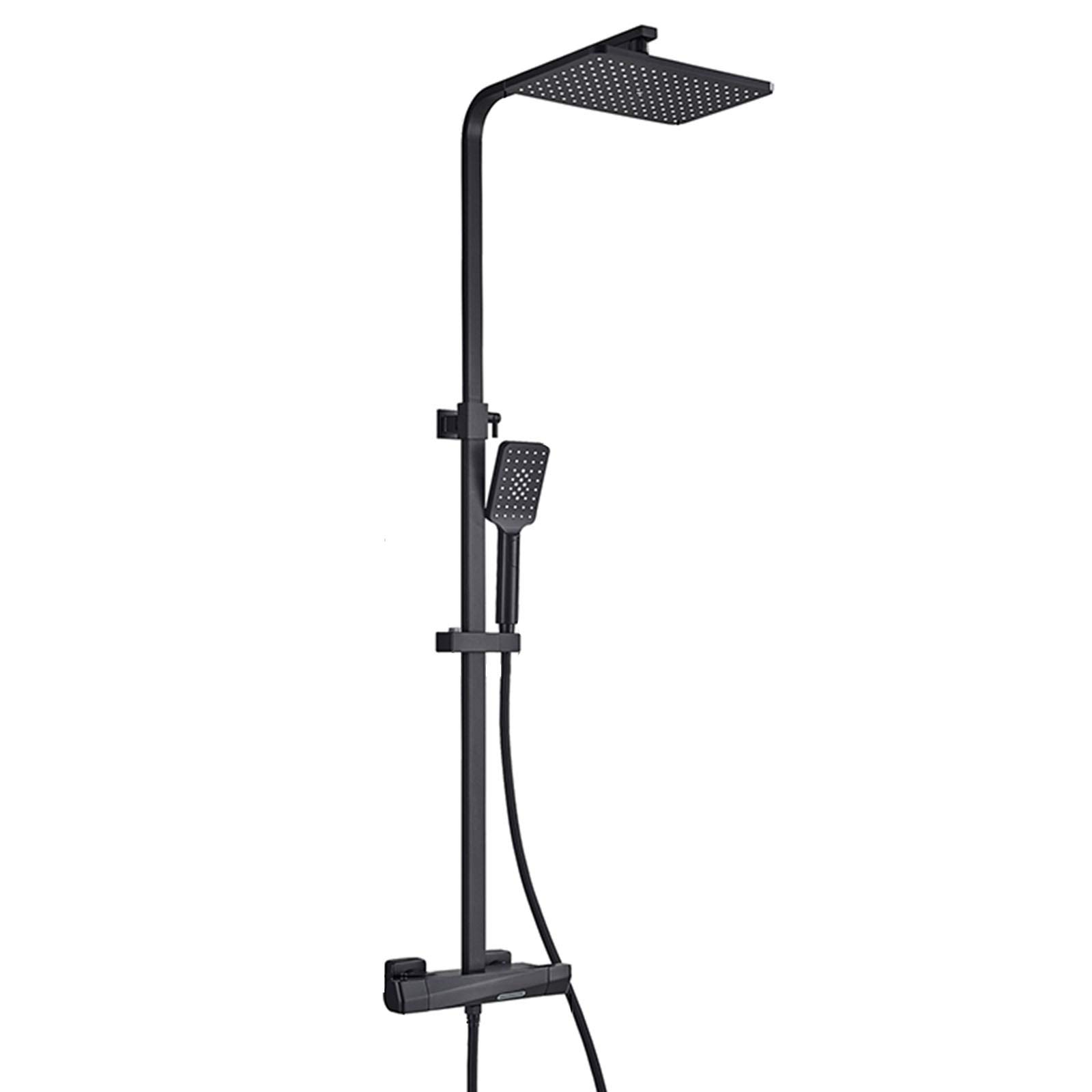 Système de douche de baignoire thermostatique noir avec mitigeur d'eau chaude et froide