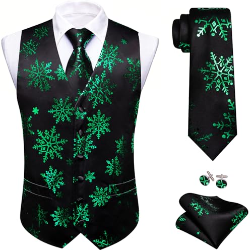 Image of Barry.Wang Mens Red /Green Christmas Suit Vest Holiday Xmas Waistcoat Tie Set Party Tuxedo