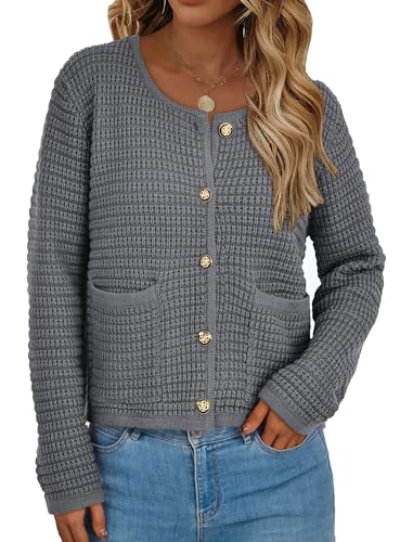 PRETTYGARDEN Women Knit Cardigan Sweaters Fall Fashion Long Sleeve Open Front Button Down Trendy Casual Jacket Winter Clothes