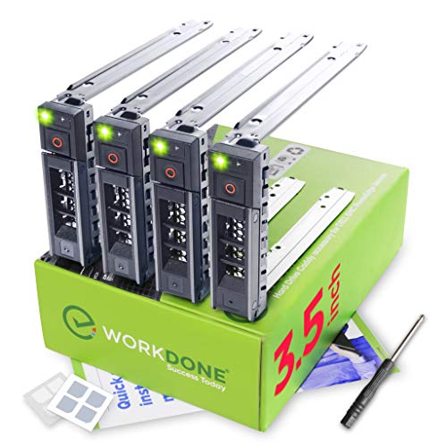 WorkDone 4-Pack - 3.5 inch Hard Drive Caddy - Compatible for Listed Dell PowerEdge Servers - with Detailed Installation Manual - Sled Front Sticker Labels - Screwdriver- Added Tray Screws