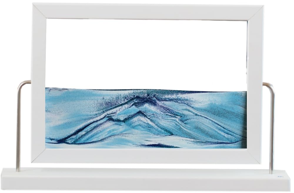 Window Ocean View Moving Sand Art - White- Original Moving Sand Picture A Relaxing Desktop Sandscape, Landscape Liquid Motion Sands - Handcrafted in Austria