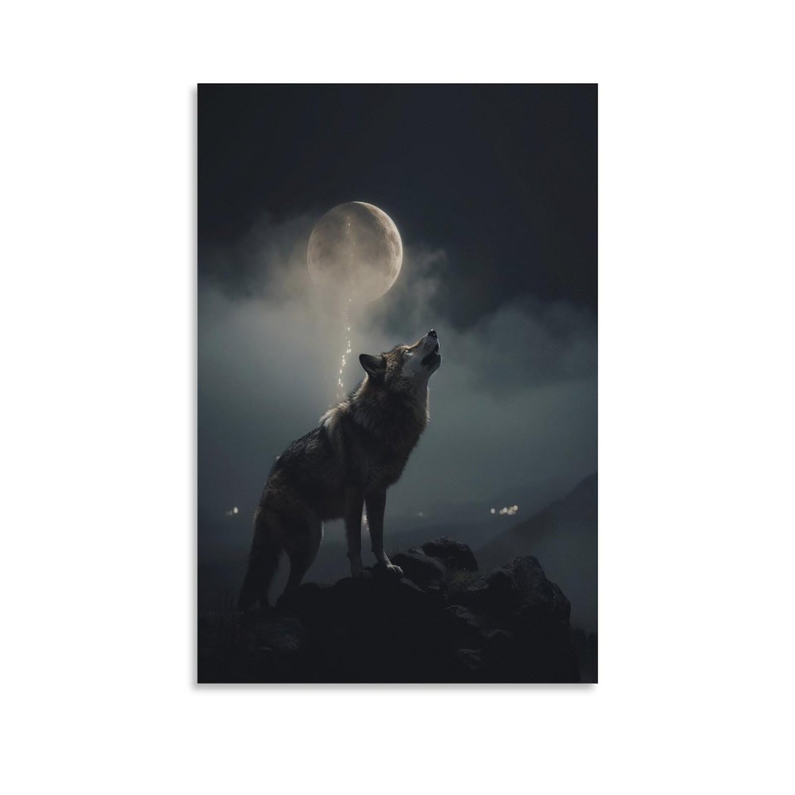 Amazon.com: A Giant Wolf Howling at The Moon on A Cliff in A Foggy