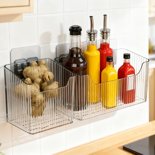 RoxNvm Küchenschranktür Organizer, 4 Stück Küchenschranktür Aufbewahrungsbox, Selbstklebendes Wandbox, Wandmontierte Aufbewahrungsbox, Transparent Küchenorganizer zum Aufhängen für Schrank Badezimmer