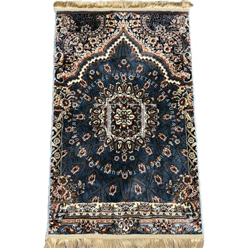 Image of Deluxe Velvet Heavyweight Prayer Rectangular Mat | Elegant and Super Soft Design | Ideal for Muslim Prayers | Heavy Carpet Mat with Premium Softness and Luxurious Design. (Blue), 48 x 30 Inches