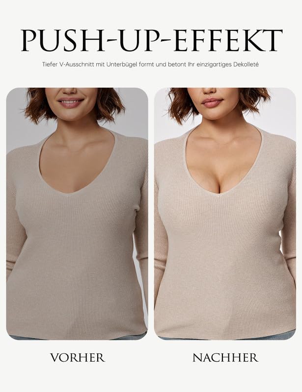 Wingslove Damen Super Push Up BH mit Bügel Dünn Gepolstert Nahtlos Tief-V Großgrößen T-Shirts Bustier (Schnee-Weiß, 85E) 3