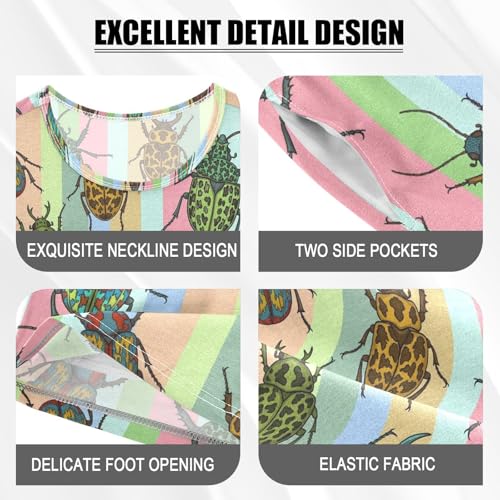 Pajama Short Sets Beetle Pattern Colorful Stripes Soft Cotton Summer Sleepwear 2 Piece PJS Size 5-14T3