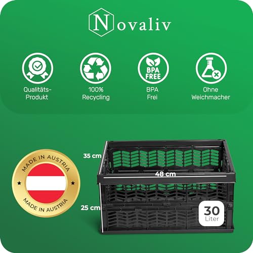 Novaliv Klappboxen faltbar stabil 2x 30L Schwarz Schwarz baskets Einkaufskiste Klappkisten Set Tragebox Aufbewahrung Einkaufskörbe Körbe Aufbewahrung Küche
