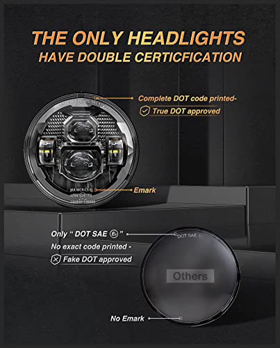 Hwstar 2023 Upgraded 1000% Bright Anti-Glare 7 Inch Led Headlights Round Compatible With Jeep Wrangler Jk Jku Tj Lj Chevy Ford Gmc Dodge Mazda Nissan Mack Vw Etc Dot Approved H6024 Hi/Low Sealed Beam #TOP5