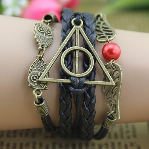 Harry Potter Jewelry Infinity, Owl, Believe Freedom Braided Leather Bracelet (Style N)