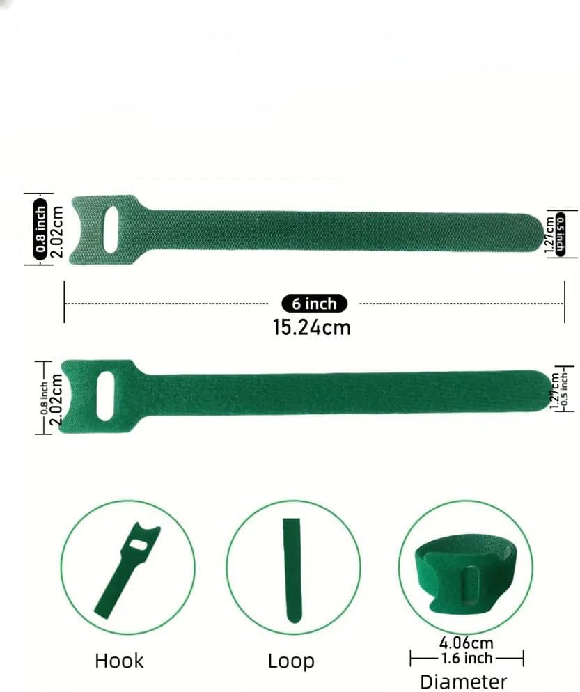 50PCS 6 - Inch Green Adjustable Anti - Slip Nylon Plant Ties with Hook - Loop Fasteners for Climbing Plants & Garland Ties