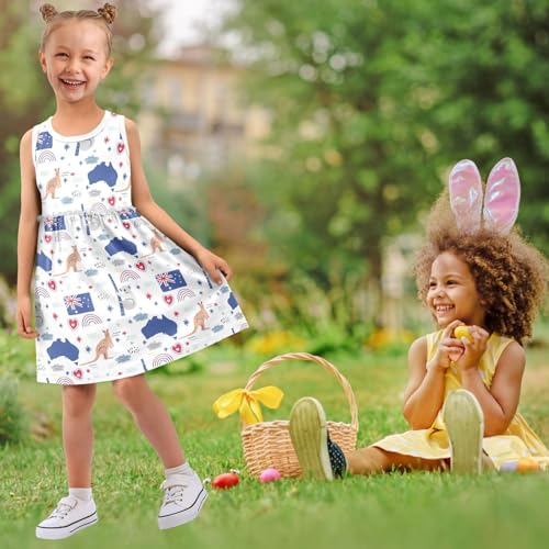 Girl Sleeveless Dress Summer Tank Play Dress Outfit Australia Kangaroo Koala Map Flag 2T-8T4