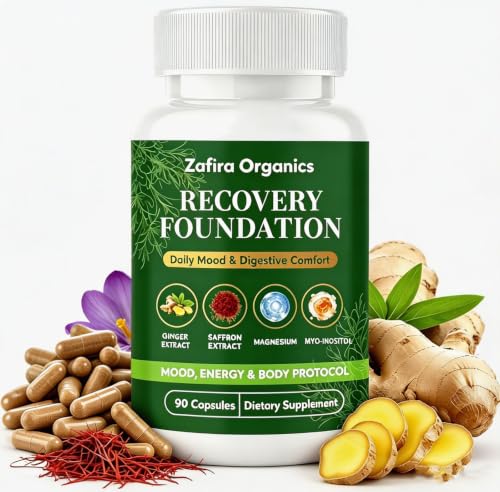 REATIFUL Zafira Organics Zafira Organics Recovery Foundation Zafira Organics Saffron Recovery Capsules with Ginger Extract L-Theanine Myo-Inositol Daily Energy & Mental Clarity Non-GMO 90 Capsules