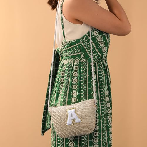 Straw Crossbody Bag for Women Summer Purses Initial Handmade Woven Beach Bag for Travel Vacation Personalized Birthday Gifts3