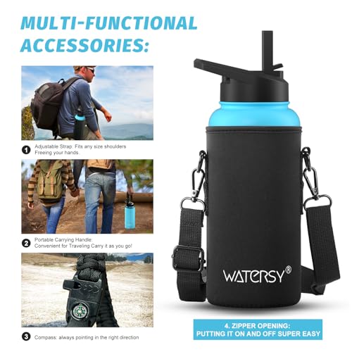 Image of 32oz Insulated Water Bottle (Cold for 48 Hrs),BPA Free&Leak Proof,Stainless Steel Water Flask,Water Jug with Straw Spout Lids for Gym,Hiking,Travel,Sky Blue