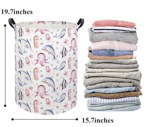 Image of Baby Laundry Basket Baby Hamper for Nursery Girl Kids Ocean Hamper Cute Storage Bin Organizer Pink Room Decor for Home(Pink Ocean)